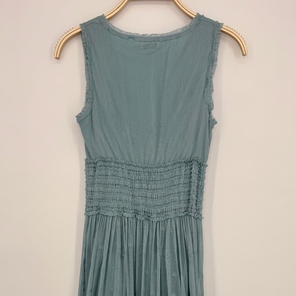 Y2K Max Studio Dress Size 0 Blue Silk Mesh Smocked Fairycore Romantic Ethereal - Picture 7 of 11